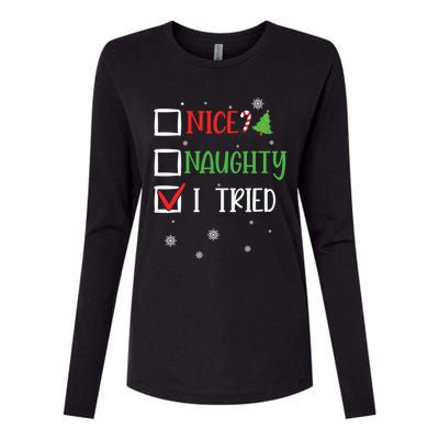 Nice Naughty I Tried Whimsical Christmas Gift Womens Cotton Relaxed Long Sleeve T-Shirt