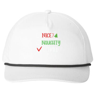 Nice Naughty I Tried Whimsical Christmas Gift Snapback Five-Panel Rope Hat