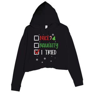 Nice Naughty I Tried Whimsical Christmas Gift Crop Fleece Hoodie