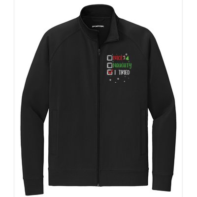 Nice Naughty I Tried Whimsical Christmas Gift Stretch Full-Zip Cadet Jacket