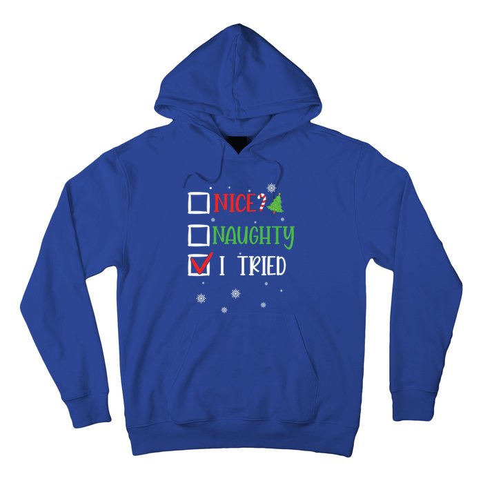 Nice Naughty I Tried Whimsical Christmas Gift Hoodie