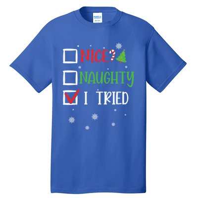 Nice Naughty I Tried Whimsical Christmas Gift Tall T-Shirt