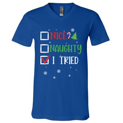 Nice Naughty I Tried Whimsical Christmas Gift V-Neck T-Shirt