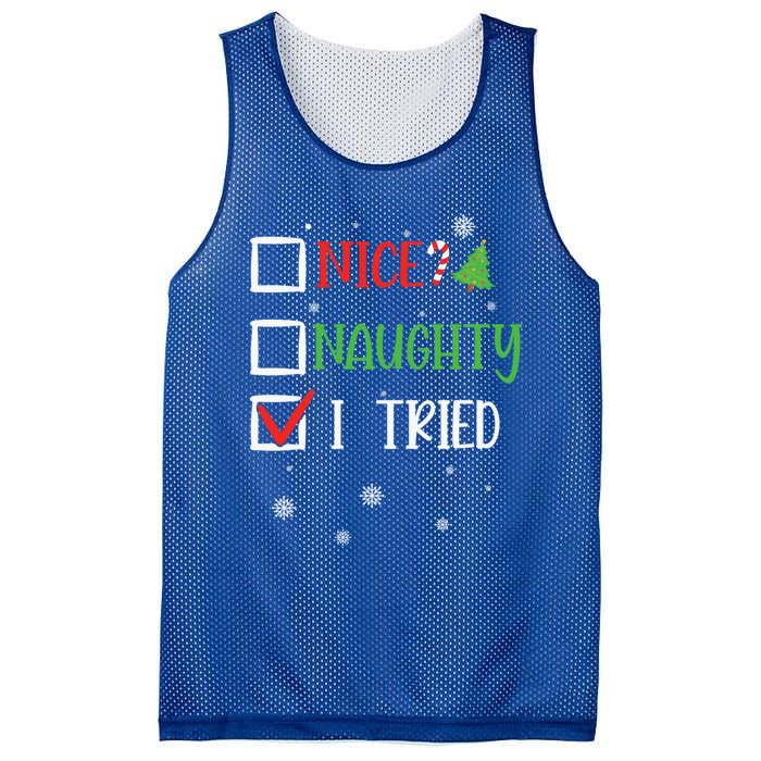 Nice Naughty I Tried Whimsical Christmas Gift Mesh Reversible Basketball Jersey Tank