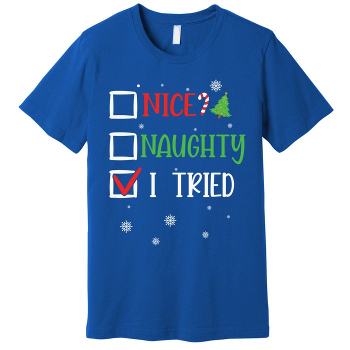 Nice Naughty I Tried Whimsical Christmas Gift Premium T-Shirt