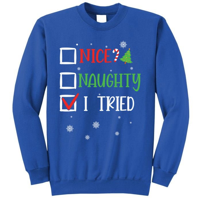 Nice Naughty I Tried Whimsical Christmas Gift Tall Sweatshirt