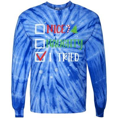 Nice Naughty I Tried Whimsical Christmas Gift Tie-Dye Long Sleeve Shirt