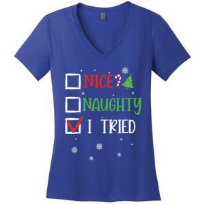 Nice Naughty I Tried Whimsical Christmas Gift Women's V-Neck T-Shirt