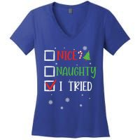 Nice Naughty I Tried Whimsical Christmas Gift Women's V-Neck T-Shirt