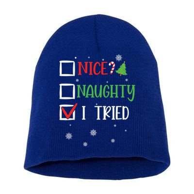 Nice Naughty I Tried Whimsical Christmas Gift Short Acrylic Beanie