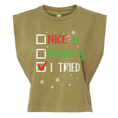 Nice Naughty I Tried Whimsical Christmas Gift Garment-Dyed Women's Muscle Tee