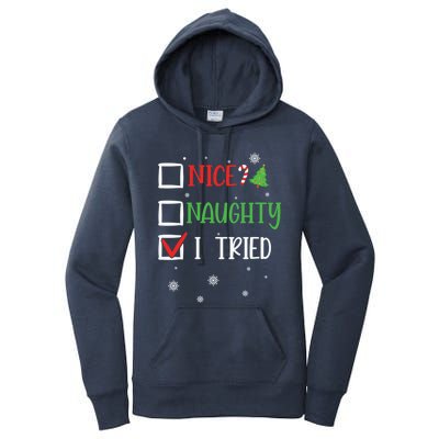 Nice Naughty I Tried Whimsical Christmas Gift Women's Pullover Hoodie