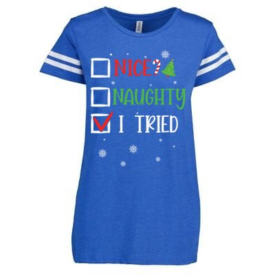 Nice Naughty I Tried Whimsical Christmas Gift Enza Ladies Jersey Football T-Shirt