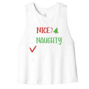 Nice Naughty I Tried Whimsical Christmas Gift Women's Racerback Cropped Tank