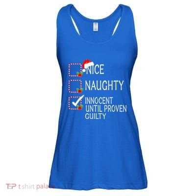 Nice Naughty Innocent Until Proven Guilty Christmas Xmas Gift Ladies Essential Flowy Tank