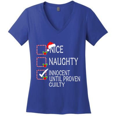 Nice Naughty Innocent Until Proven Guilty Christmas Xmas Gift Women's V-Neck T-Shirt