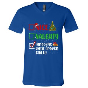 Nice Naughty Innocent Until Proven Guilty Christmas List Gift V-Neck T-Shirt