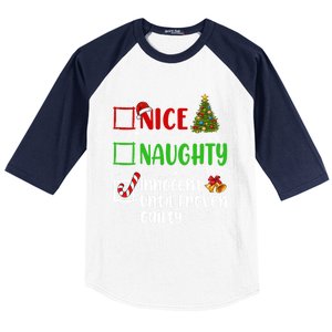 Nice Naughty Innocent Until Proven Guilty Christmas List Gift Baseball Sleeve Shirt