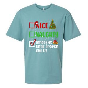 Nice Naughty Innocent Until Proven Guilty Christmas List Gift Sueded Cloud Jersey T-Shirt