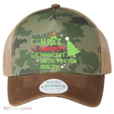 Nice Naughty Innocent Until Proven Guilty Funny Christmas Gift Legacy Tie Dye Trucker Hat