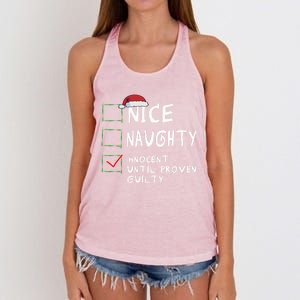 Nice Naughty Innocent Until Proven Guilty Christmas Meaningful Gift Women's Knotted Racerback Tank