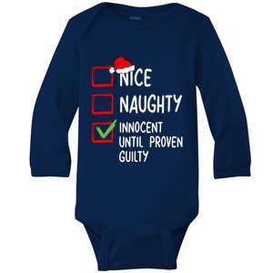 Nice Naughty Innocent Until Proven Guilty List Christmas Gift Baby Long Sleeve Bodysuit