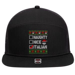 Naughty Nice Italian Xmas Santa Ugly Sweater Funny Christmas Gift 7 Panel Mesh Trucker Snapback Hat