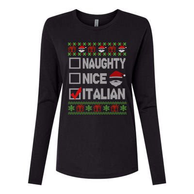 Naughty Nice Italian Xmas Santa Ugly Sweater Funny Christmas Gift Womens Cotton Relaxed Long Sleeve T-Shirt