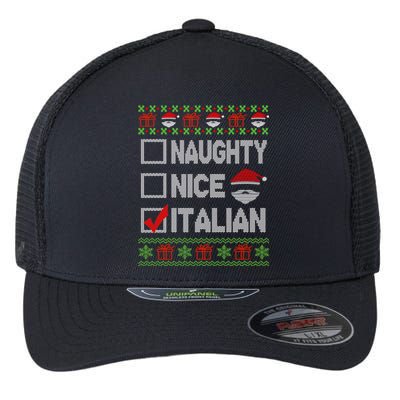 Naughty Nice Italian Xmas Santa Ugly Sweater Funny Christmas Gift Flexfit Unipanel Trucker Cap