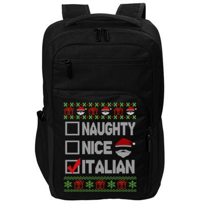 Naughty Nice Italian Xmas Santa Ugly Sweater Funny Christmas Gift Impact Tech Backpack