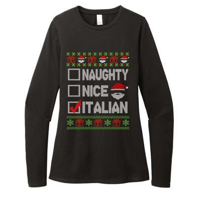 Naughty Nice Italian Xmas Santa Ugly Sweater Funny Christmas Gift Womens CVC Long Sleeve Shirt