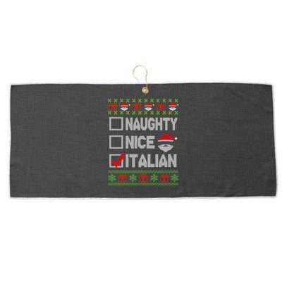 Naughty Nice Italian Xmas Santa Ugly Sweater Funny Christmas Gift Large Microfiber Waffle Golf Towel