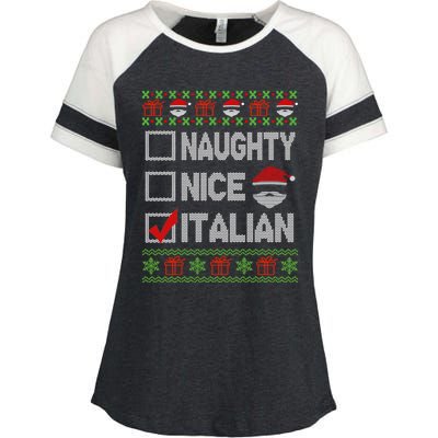 Naughty Nice Italian Xmas Santa Ugly Sweater Funny Christmas Gift Enza Ladies Jersey Colorblock Tee