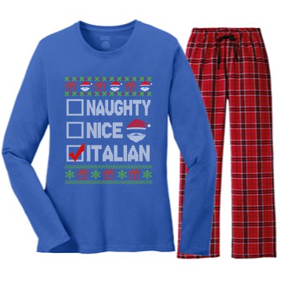 Naughty Nice Italian Xmas Santa Ugly Sweater Funny Christmas Gift Women's Long Sleeve Flannel Pajama Set 