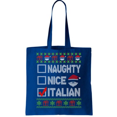 Naughty Nice Italian Xmas Santa Ugly Sweater Funny Christmas Gift Tote Bag