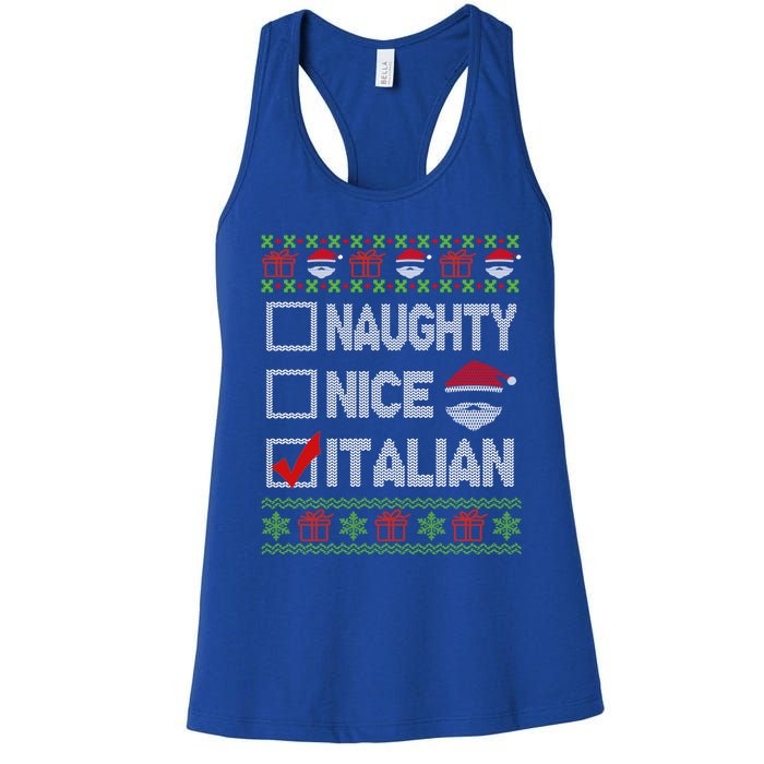 Naughty Nice Italian Xmas Santa Ugly Sweater Funny Christmas Gift Women's Racerback Tank