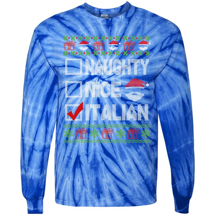 Naughty Nice Italian Xmas Santa Ugly Sweater Funny Christmas Gift Tie-Dye Long Sleeve Shirt