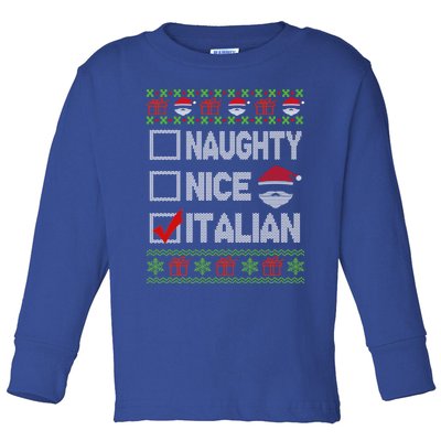 Naughty Nice Italian Xmas Santa Ugly Sweater Funny Christmas Gift Toddler Long Sleeve Shirt