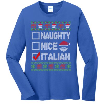 Naughty Nice Italian Xmas Santa Ugly Sweater Funny Christmas Gift Ladies Long Sleeve Shirt