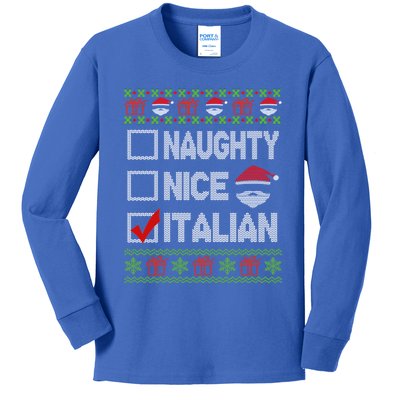 Naughty Nice Italian Xmas Santa Ugly Sweater Funny Christmas Gift Kids Long Sleeve Shirt