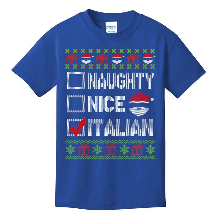 Naughty Nice Italian Xmas Santa Ugly Sweater Funny Christmas Gift Kids T-Shirt