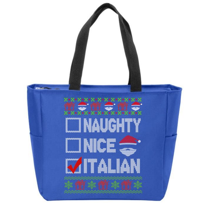 Naughty Nice Italian Xmas Santa Ugly Sweater Funny Christmas Gift Zip Tote Bag