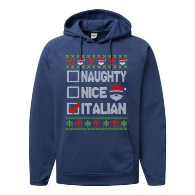 Naughty Nice Italian Xmas Santa Ugly Sweater Funny Christmas Gift Performance Fleece Hoodie