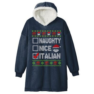 Naughty Nice Italian Xmas Santa Ugly Sweater Funny Christmas Gift Hooded Wearable Blanket