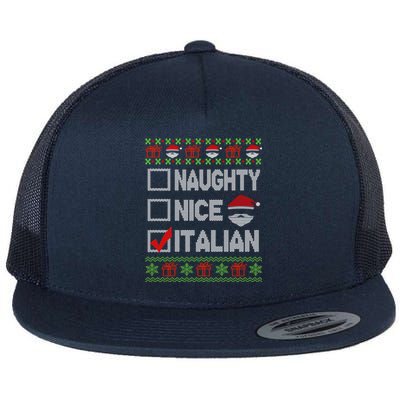 Naughty Nice Italian Xmas Santa Ugly Sweater Funny Christmas Gift Flat Bill Trucker Hat