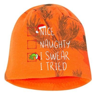 Nice Naughty I Swear I Tried Christmas List Xmas Santa Claus Kati - Camo Knit Beanie