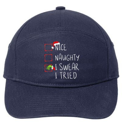 Nice Naughty I Swear I Tried Christmas List Xmas Santa Claus 7-Panel Snapback Hat