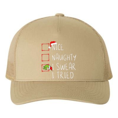 Nice Naughty I Swear I Tried Christmas List Xmas Santa Claus Yupoong Adult 5-Panel Trucker Hat