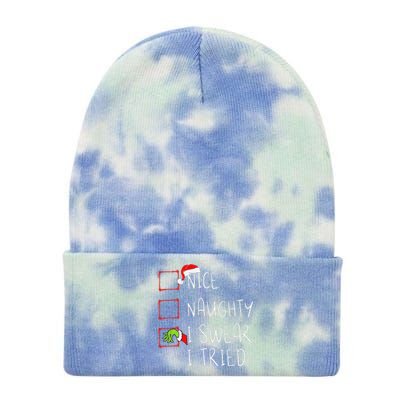 Nice Naughty I Swear I Tried Christmas List Xmas Santa Claus Tie Dye 12in Knit Beanie