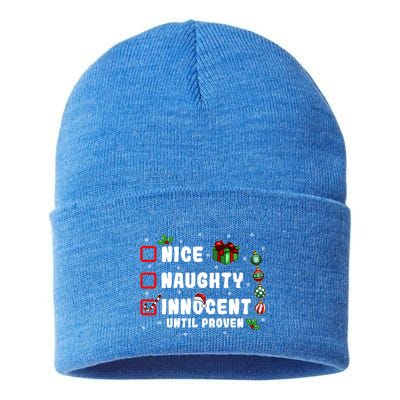 Nice Naughty Innocent Until Proven Gift Sustainable Knit Beanie